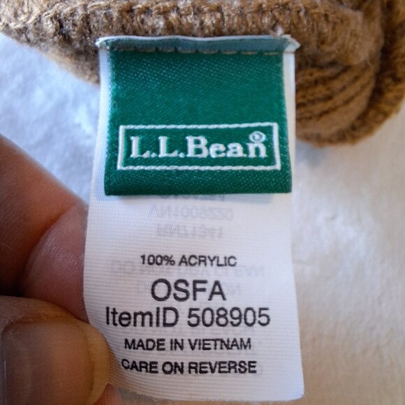 Vintage‎ L.L. Bean Tan Brown Winter Beanie Hiking Cabinecore OSFA Mountain Logo - Picture 2 of 5